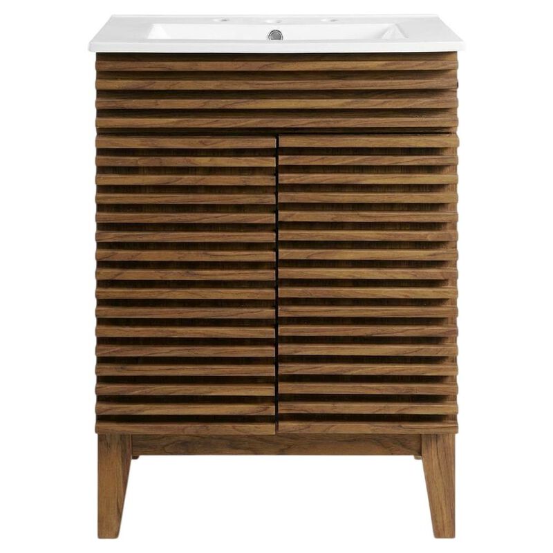 Black White 24-Inch Floor-Mount Bathroom Vanity with Ceramic Sink image number 1