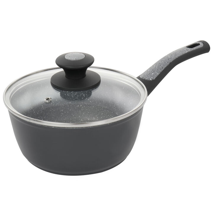 Oster 1.7 Quart Non Stick Saucepan with Glass Lid in Grey