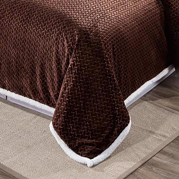 Plazatex Reversible And Comfortable Braided Oversized Sherpa Blanket - Queen 90x90", Chocolate