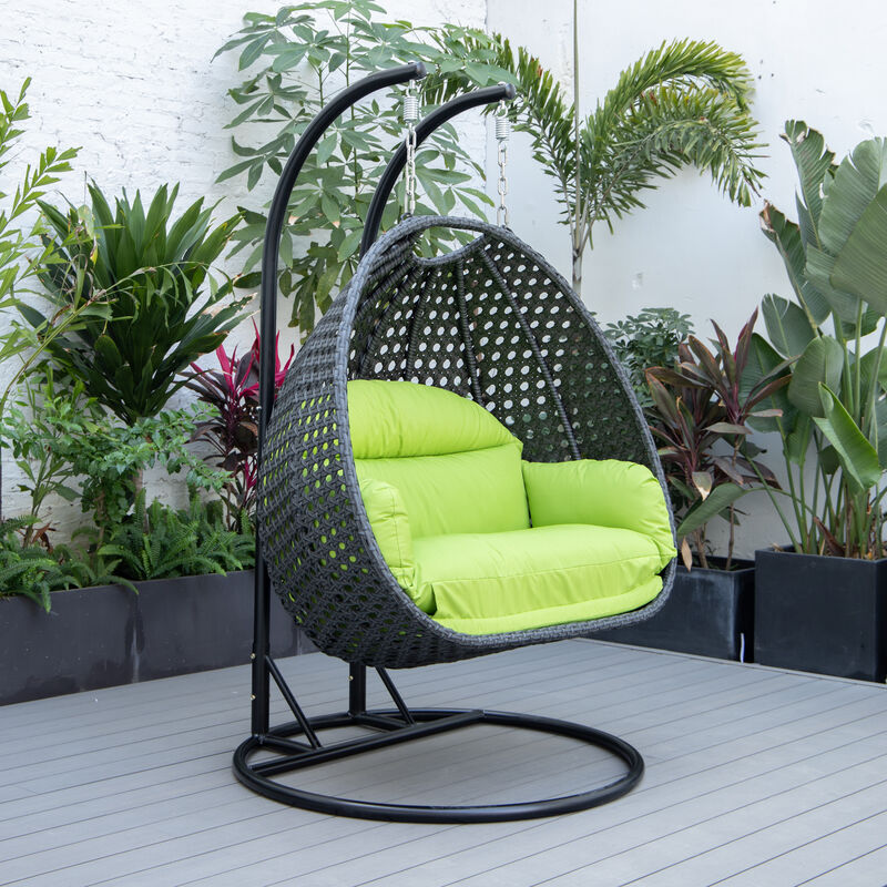 LeisureMod Mendoza Charcoal Modern Wicker Hanging 2 person Egg Swing Chair Removable Cushion image number 1