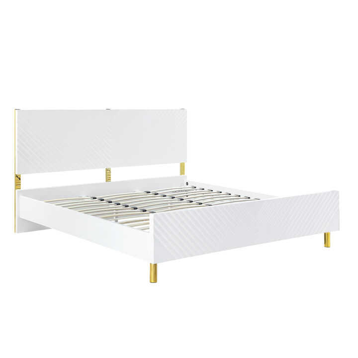Gaines Queen Bed, White High Gloss Finish
