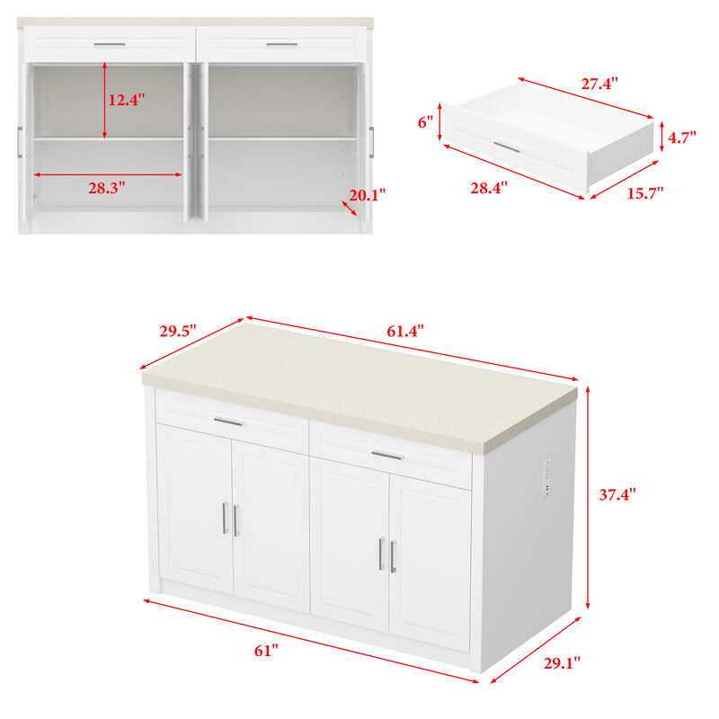 FUFU&GAGA Dresser with Storage & Drawers, MDF Construction with Stone-like Finish (61" W x 37.4" H x 29.1" D)Stone Pattern Top