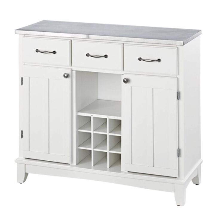 Hivvago Stainless Steel Top Kitchen Island Sideboard Cabinet Wine Rack in White