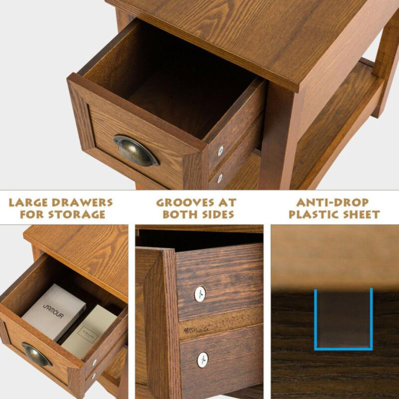 Hivvago Contemporary Chairside End Table with Drawer and Open Shelf