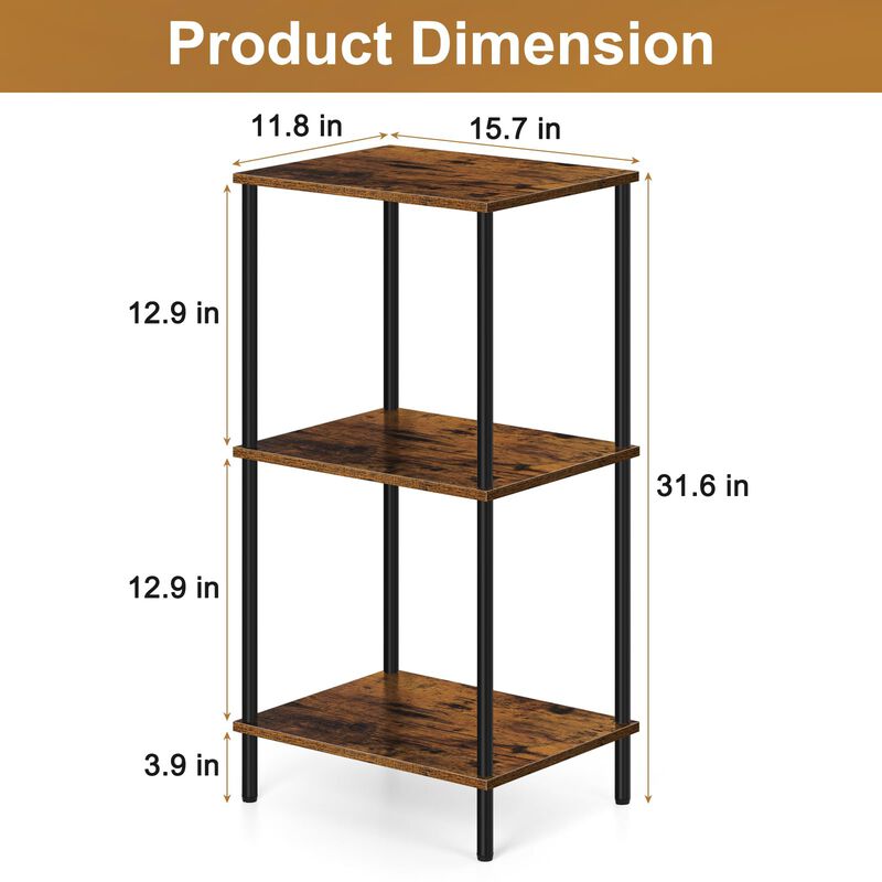 ETELI Tall Side Table 3 Tier Small End Table Stand 31.6"" Height Telephone Table Industrial Entryway Table Night Stand with Meta