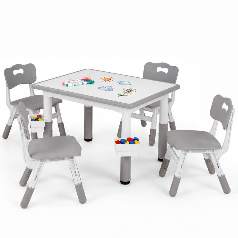 Kids Table and 4 Chairs Set with Graffiti Top and Baskets image number 3