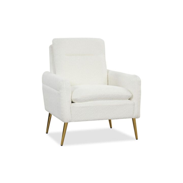Hivvago Upholstered Sherpa Modern Accent Armchair for Living Room-White