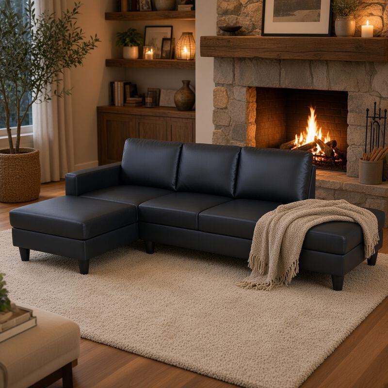 Lumzil Faux Leather Fabric L-Shaped Sectional Sofa image number 8