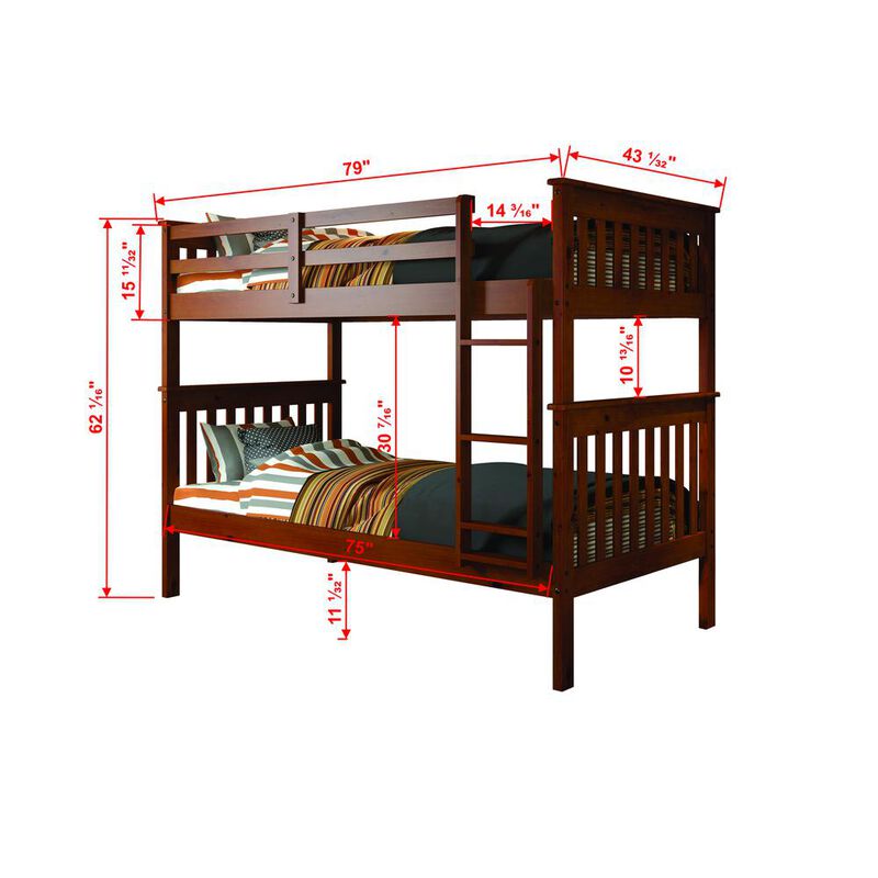 Donco Trading Twin/Twin Mission Bunk Bed, Drawers Or Trundle Not Included