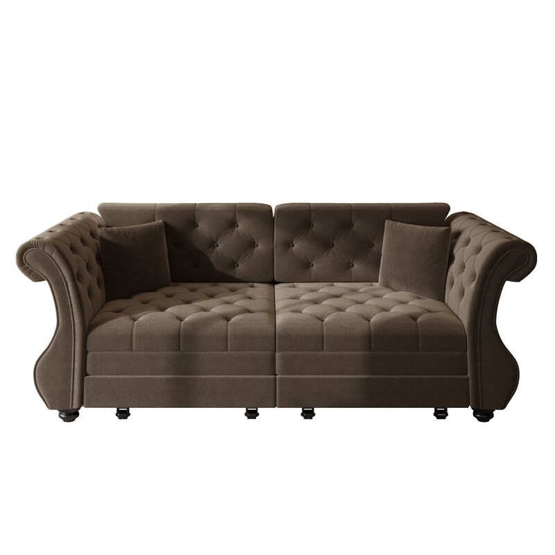 Merax Convertible Chesterfield Velvet Sofa Bed Loveseats image number 0