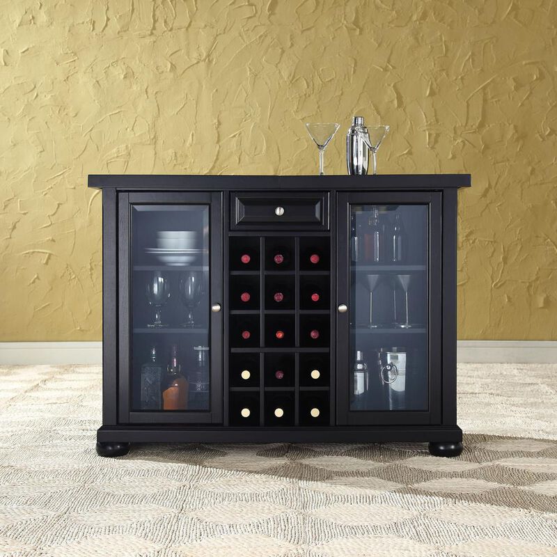 Crosley Furniture Alexandria Sliding Top Bar Cabinet Black
