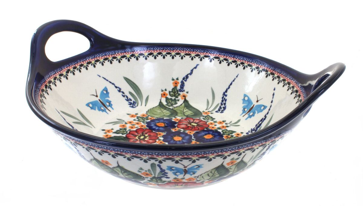 Blue Rose Polish Pottery Blue Tulip Deep Bowl with Handles