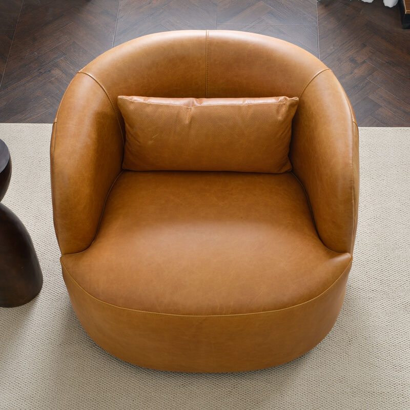 Ashlie 100% Top Grain Genuine Leather Swivel Barrel Chair image number 4