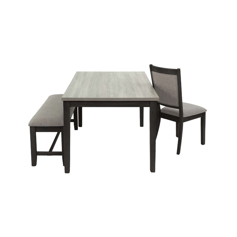 6pc Dining Table 4 Chairs and Bench Set, Gray and Black Rubberwood image number 4