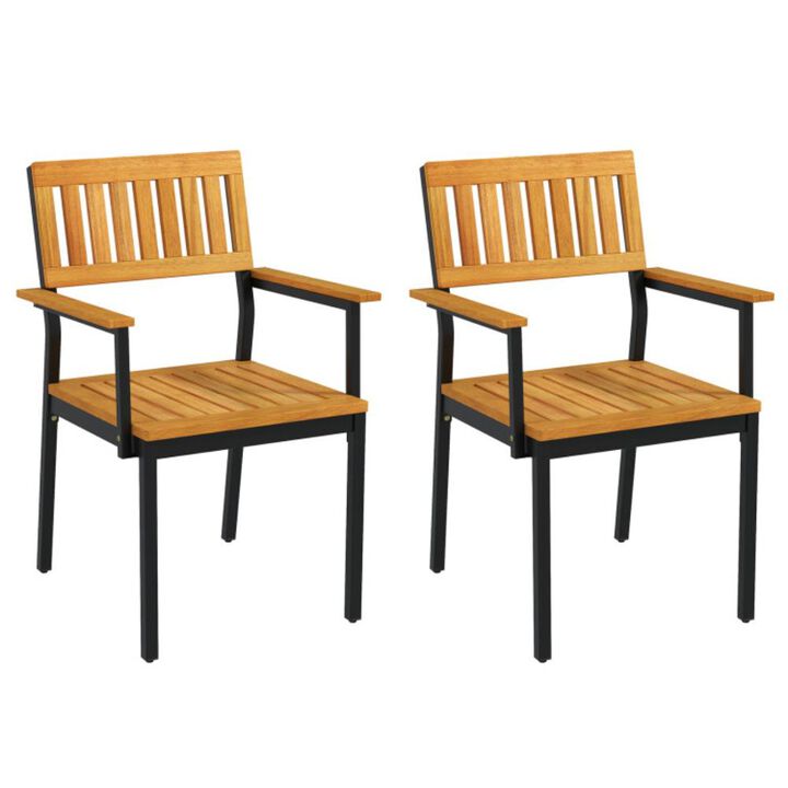 Hivvago Patio Outdoor Dining Chair Set of 2 with Metal and Acacia Wood Frame