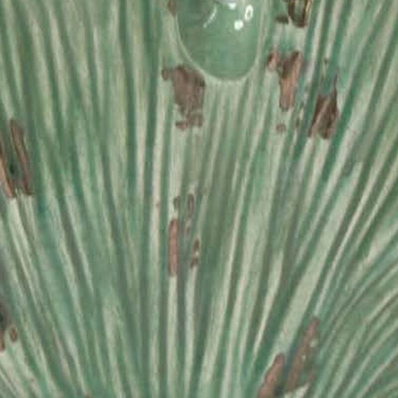 18 Inch Accent Vase, Intricate Kelp Design, Green Ceramic, Brown Accents - Benzara