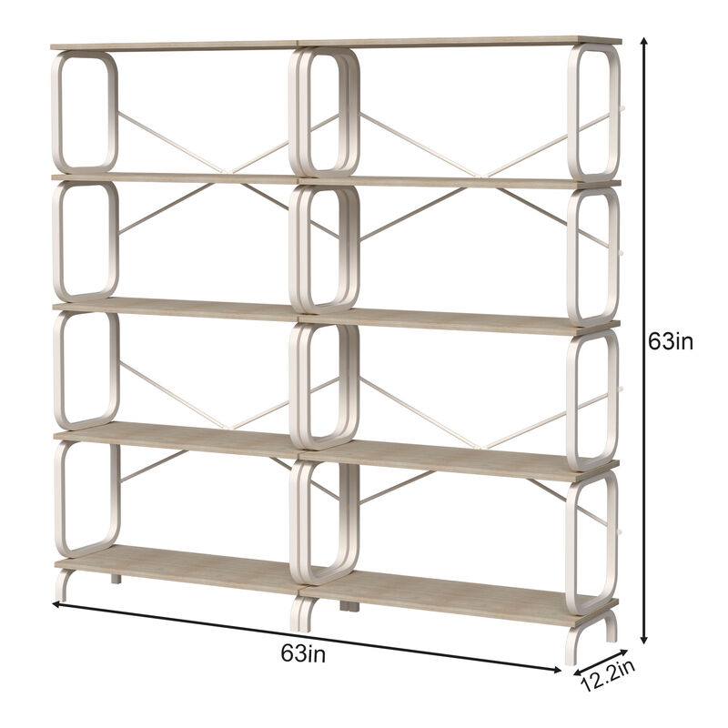 5-Tier Large Book Shelf with White Metal Frame for Home Office or Living Room