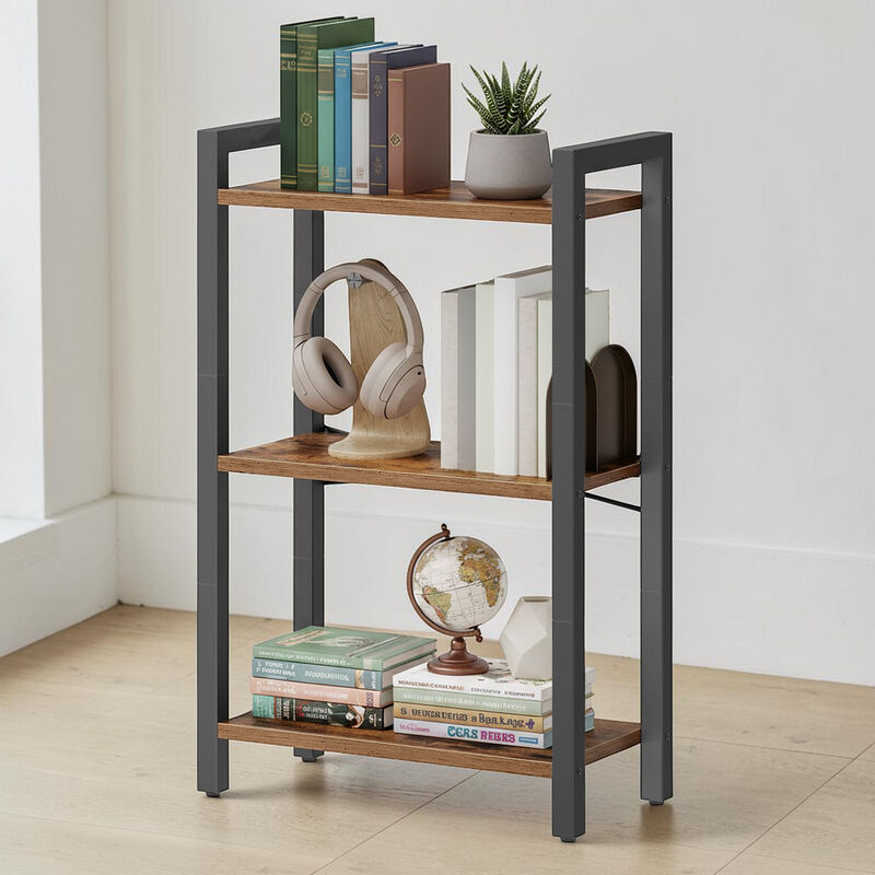 3 Tier Bookshelf Steel Frame Tall Shelf Organizer Rack image number 1