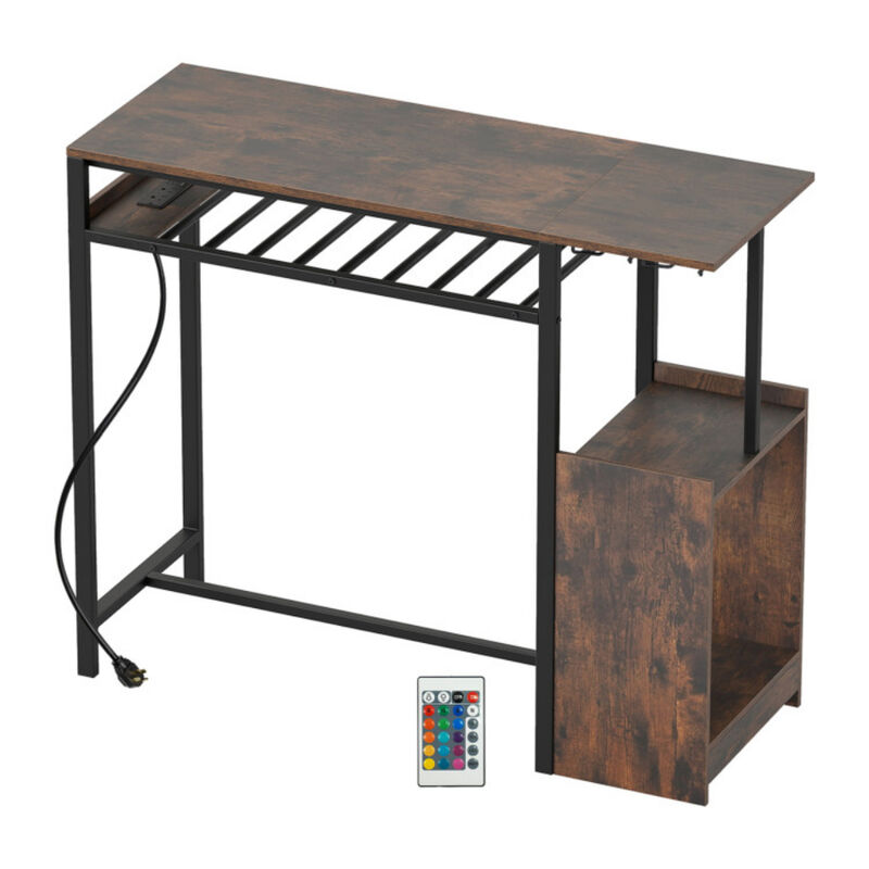 Rustic Brown Bar Table with Built in Charging Station and LED Light image number 0