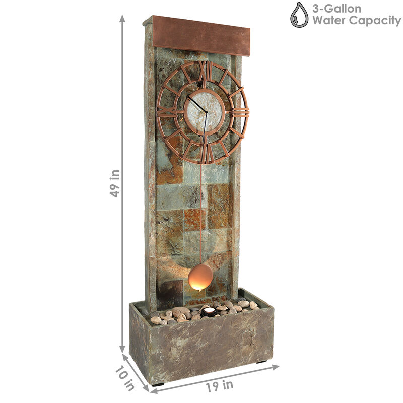 Sunnydaze Slate/Copper Clock Waterfall Fountain with LED Lights - 49 in