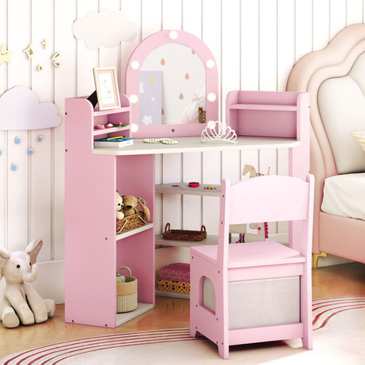 Kids 2 In 1 Vanity Table with Lights for Toddlers Age 3 and Up