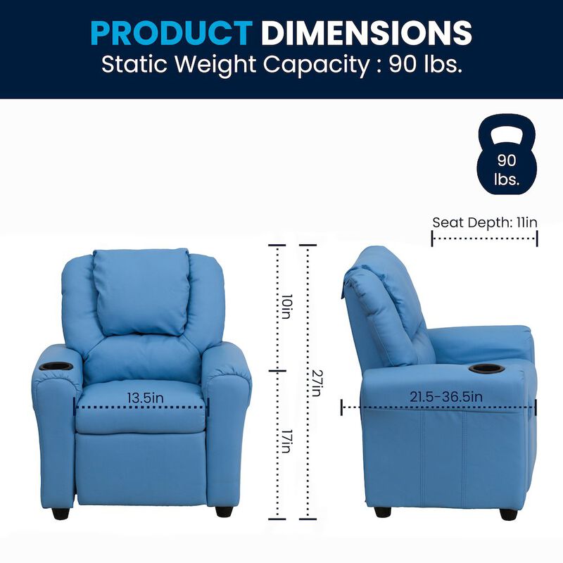 Flash Furniture Contemporary Light Blue Vinyl Kids Recliner with Cup Holder and Headrest