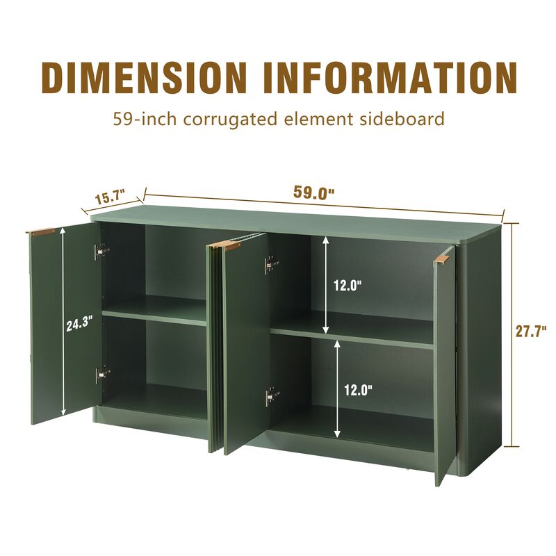 59" Modern Wavy Sideboard &ndash; Curved 4-Door Storage Cabinet for Kitchen/Living/Bedroom image number 7