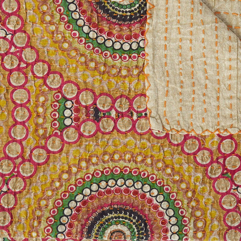 HomeRoots 50" X 70" Brown And Beige Abstract Cotton Quilted Kantha Throw Blanket with Embroidery image number 3