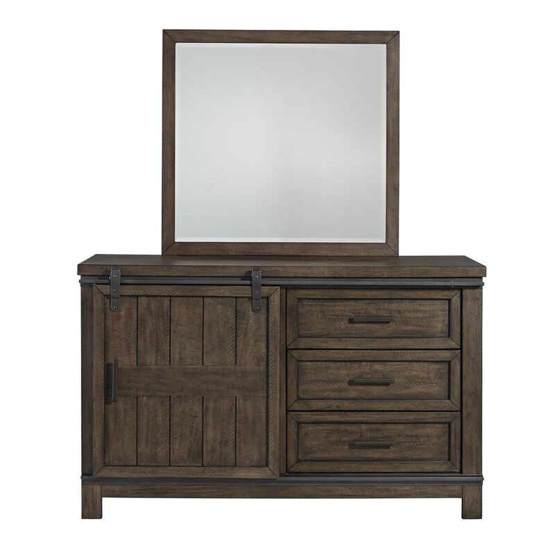 Liberty Furniture Thornwood Hills Mirror in Rock Beaten Brown w/ Saw Cuts image number 2