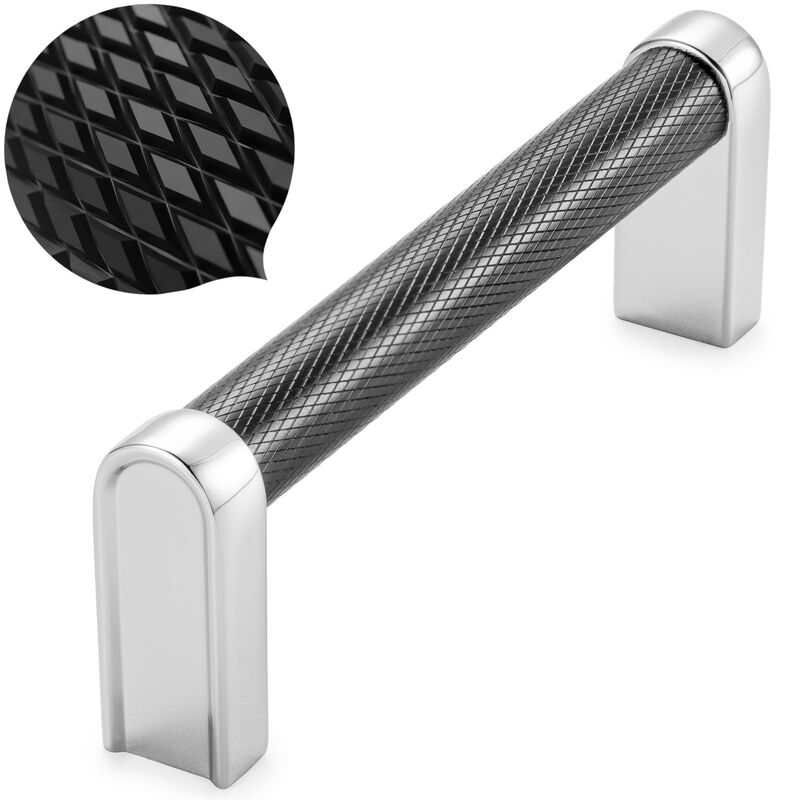KOOFIZO Black and Chrome Cabinet Pulls, 10-Pack Knurled Cabinet Handles, 3-3/4 Inch Screw Spacing, P28 Hardware for Kitchen Cupb