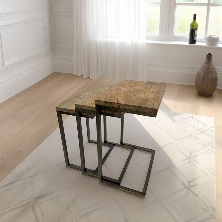 Carolina Chair & Table Electra 3 Piece Nesting Table Set - Electrified Wood - Brass - Indstrial Iron