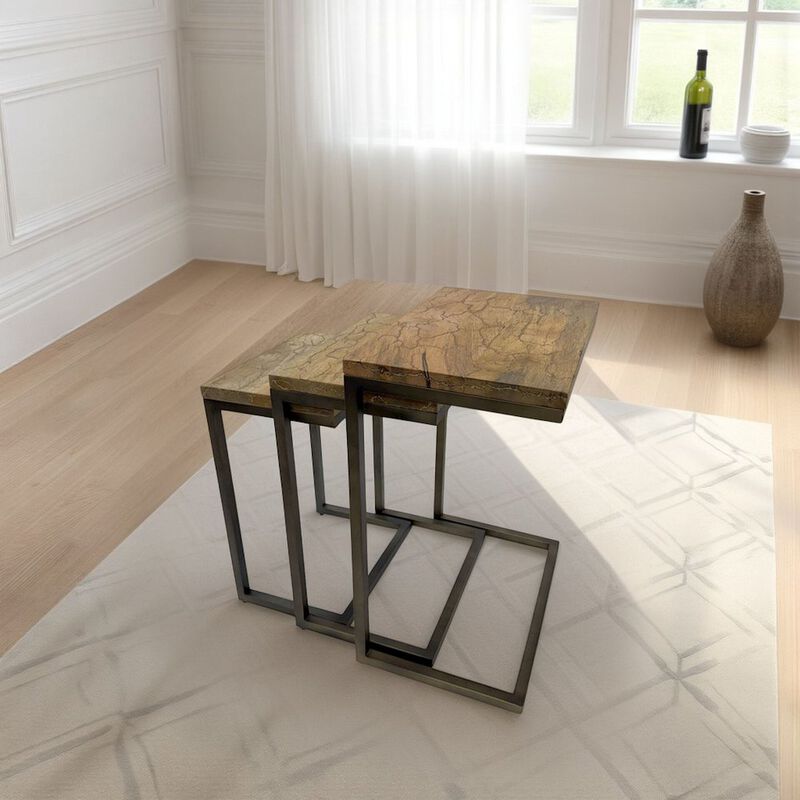 Carolina Chair & Table Electra 3 Piece Nesting Table Set - Electrified Wood - Brass - Indstrial Iron