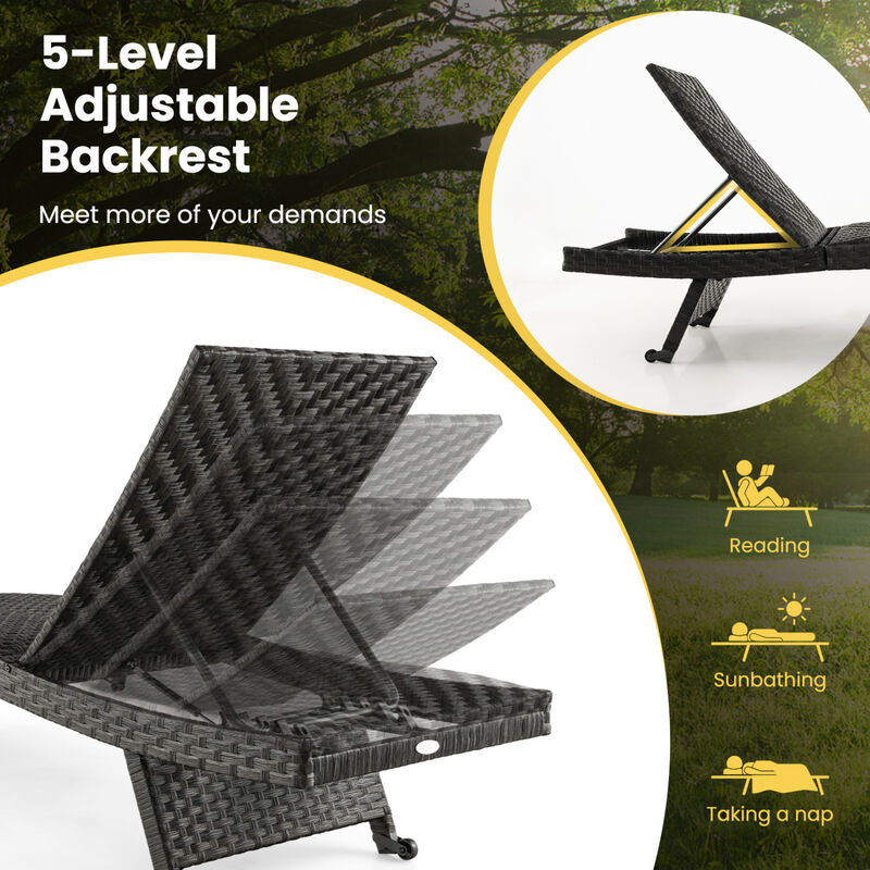 Set of 2 Folding Rattan Chaise Lounge with Adjustable Backrest image number 4