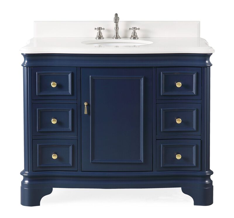 42 Inch Benton Collection Sesto Navy Blue Bathroom Vanity White Quartz Top image number 0
