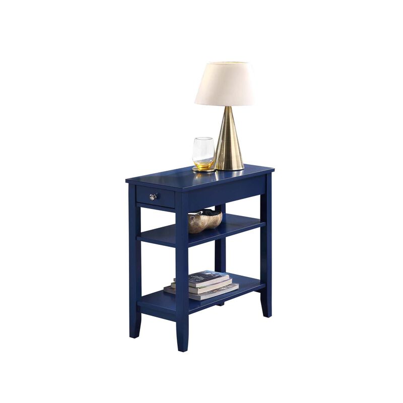 Convenience Concepts American Heritage 1 Drawer Chairside End Table with Shelves, 23.5 x 11.25 x 24, Cobalt Blue