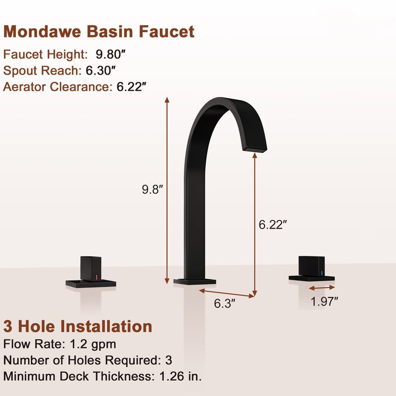 Mondawe Deck Mounted 8 Inch Widespread Double-Handle Bathroom Faucet in Brushed Nickel for Bathroom, Vanity, Laundry image number 2