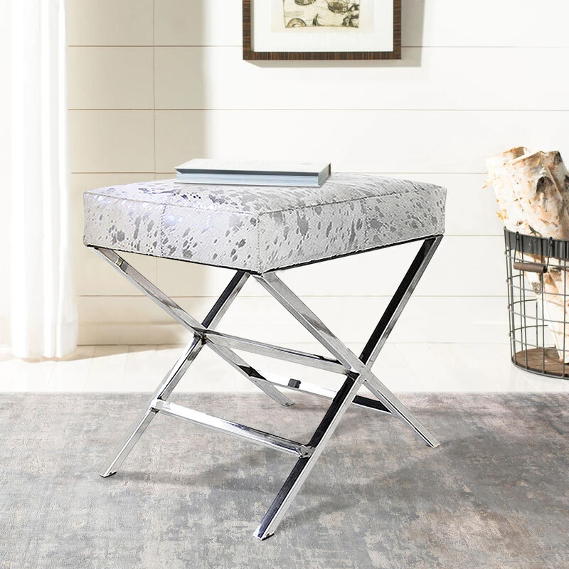 Pasargad Home Safari Silver Foil Cowhide Bench image number 7