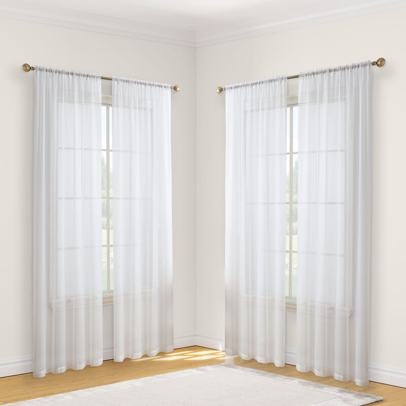 THD Essentials Sheer Voile Window Treatment Rod Pocket Curtain Panels Bedroom, Kitchen, Living Room - Set of 4