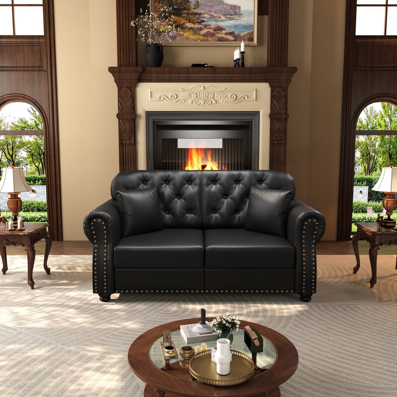Strump 63" Upholstered Faux Leather 2-Seat Loveseat Sofa image number 1