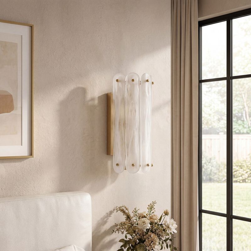Brass Wall Sconce, Two-Light Cloud Glass Wall Light, Up or Down Mount image number 6