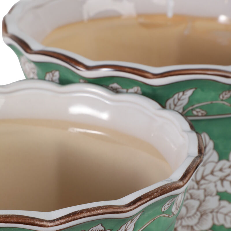 S/2 10/12  Flower Chinoiserie Planters,green image number 4