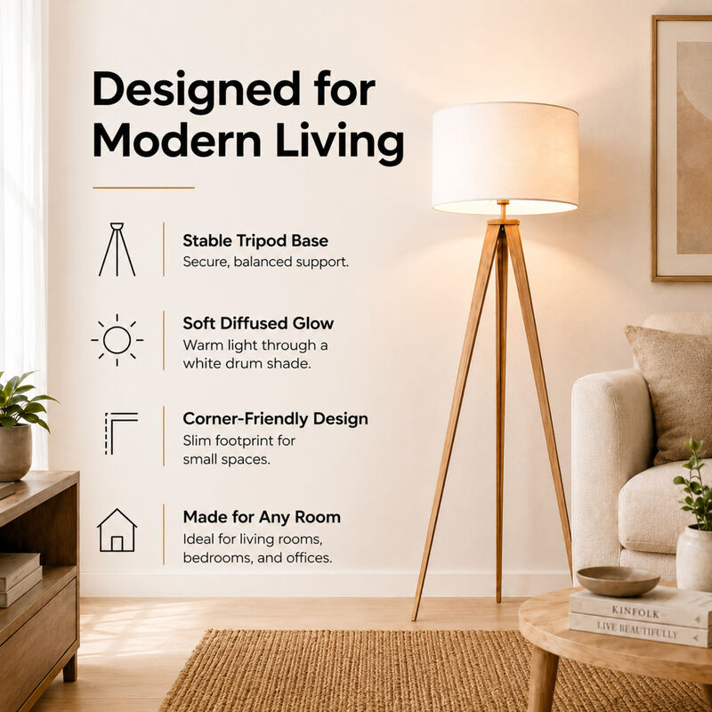 Romanza 60" modern Tripod Floor Lamp with Drum Shade image number 2