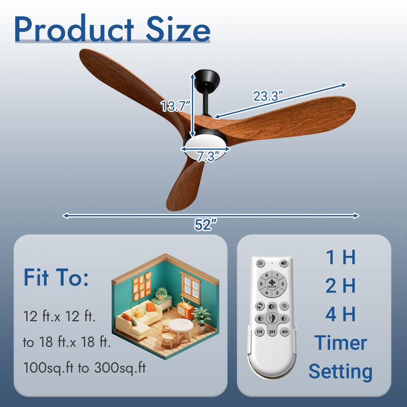 ELEMENT ACE 52 Inch Modern Ceiling Fan with Integrated LED Light and Remote Control, Quiet Reversible DC Motor 6 Speeds 3 CCT Settings for Indoor Bedroom Living Room Use image number 2