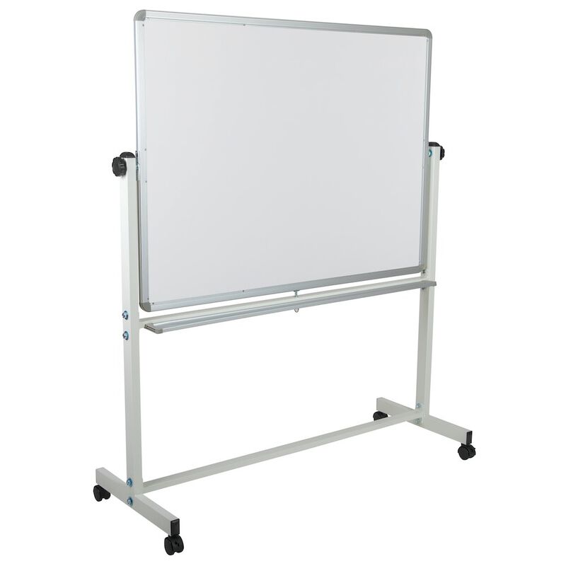 Flash Furniture 53"W x 62.5"H Double-Sided Mobile White Board with Pen Tray image number 0