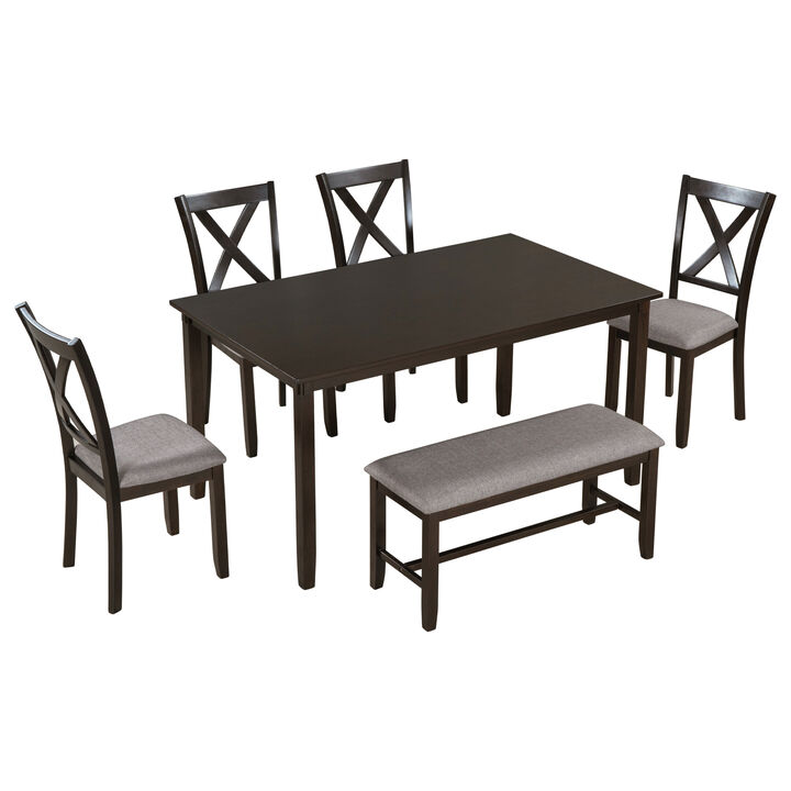 Merax Wooden Dining Table Set with 4 Upholstered Chairs & Storage Bench