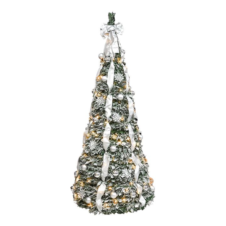 6 ft. Flocked Pop Up Christmas Tree Pre Lit with 150 Warm White UL Lights