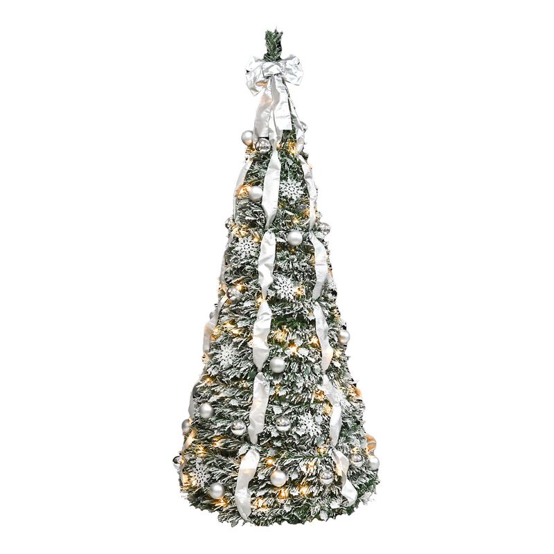 6 ft. Flocked Pop Up Christmas Tree Pre Lit with 150 Warm White UL Lights