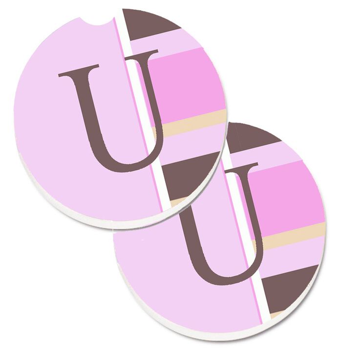 Caroline's Treasures Letter U Initial Monogram - Pink Stripes Set of 2 Cup Holder Car Coasters CJ1005-UCARC, 2.56, Multicolor