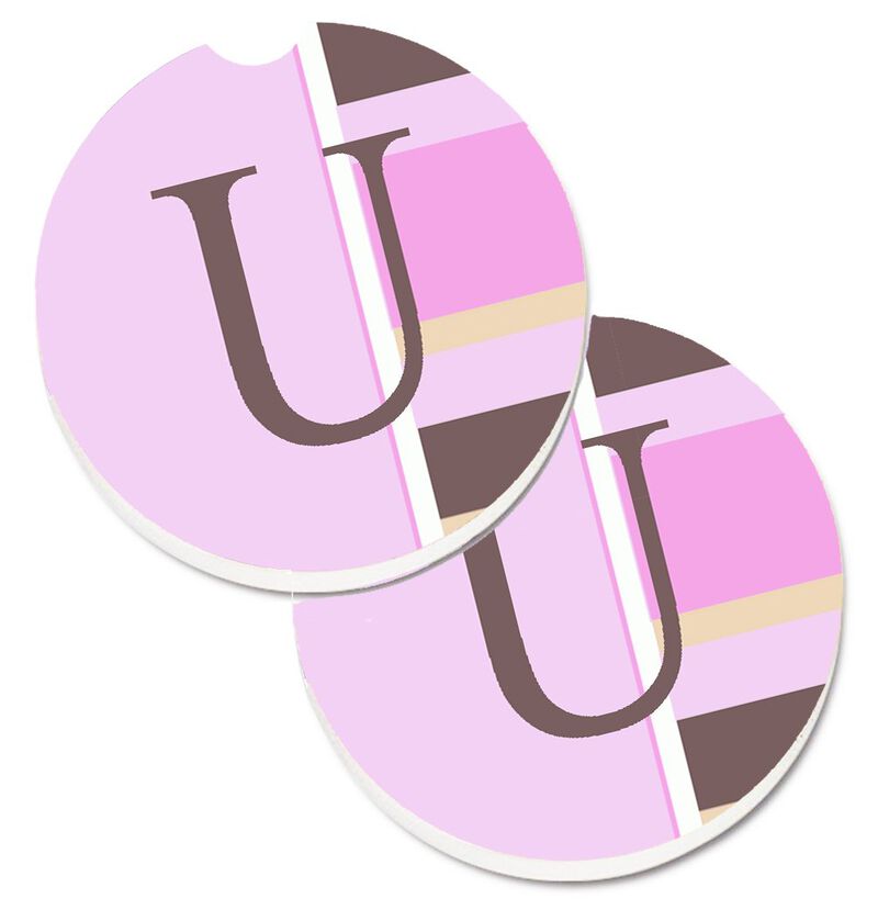 Caroline's Treasures Letter U Initial Monogram - Pink Stripes Set of 2 Cup Holder Car Coasters CJ1005-UCARC, 2.56, Multicolor