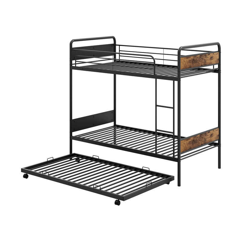 Bunk Bed with Trundle with Ladder and Full-length Guardrails